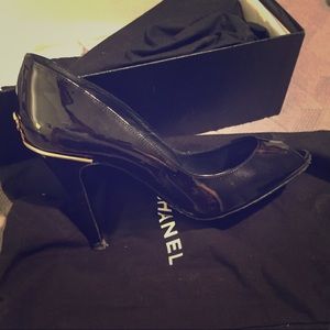 Chanel peep toe high heel shoes